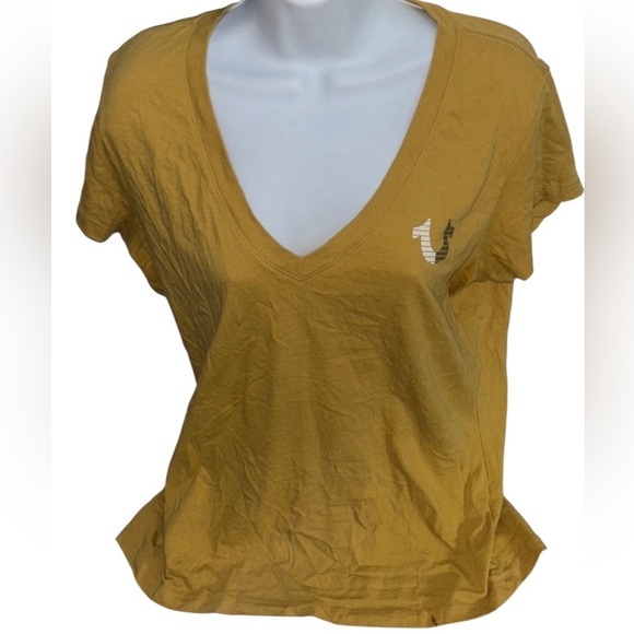 True Religion Mustard V-Neck Women Top - Picture 12 of 12